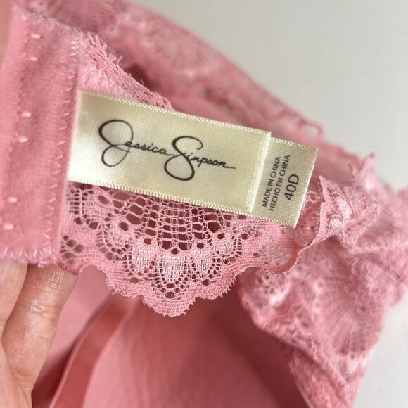 Jessica Simpson Pink Lace Back Bra Sz 40D NO Underwire Comfort Adjustable Lacy - Picture 4 of 5